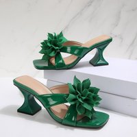 Flower Sandals and Slippers 2026 New Soft Leather Slippers Women's Summer Wear French White Stiletto High Heels