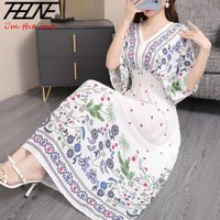 Bohemian floral Fashion Summer Dress 2024 Women Maxi long beach holiday travel Indian Clothes vestidos Para Mujer Vintage Casual