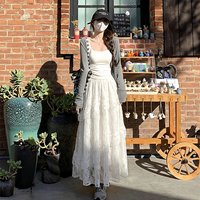 White Lace High Waist A-Line Skirt Women's Autumn Winter Long Skirt Small Size Asymmetrical Cake Skirt School Style