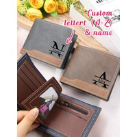 Personalized Wallet With Initial And Name, Customized Mens Wallet,Custom Letter A-Z Monogram Style For Daily Carry,