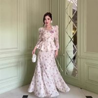 Spring 2026 Floral Sweet Elegant Long-sleeve Top And Long Skirt Set, Lively And Graceful Outfit Dubai Luxury Islam Elegant