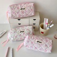 1pc Fashion Pink Bow Student School Stationery Study Pencil Case Cute Girl Large Capacity Storage Travel Makeup Bag Women's Gift
