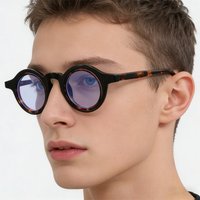 Vintage Small Round Eyeglasses Men Women Retro Tortoiseshell Acetate Frame Blue Light Blocking Glasses