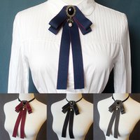 Women Pre Tied Bowknot Bow Tie Rhinestone Pearl Ribbon Brooch Adjustable Bowtie Uniform Necktie Women Costume Accessory