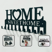 1pc Wall Mounted Decor Black Metal Key Holder Hooks With Sweet Home Decorative Hook For Wall Coat Rack Storage Rack Wall Hanging