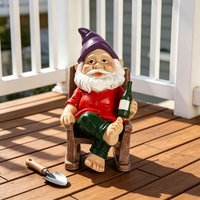 Imitation Wood Grain Rocking Chair with a Leisurely Sitting Posture for Drinking, Garden Gnome Ornament, Made of High-Quality Anti-Fall Resin, Outdoor Terrace Flower Bed Decoration, Indoor Bar Counter