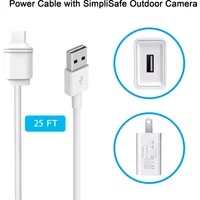 7.6m /25ft Charging Cable power for SimpliSafe Wireless Outdoor Security Camera with USB Port Fast Charger
