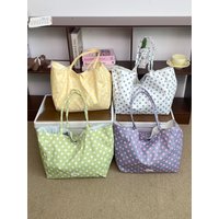 Double-Sided Polka Dot Canvas Nylon Shoulder Bag Large Capacity Simple Versatile Commuter Tote Bag Korean Style