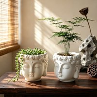 Buddha Head Shaped Resin Planter Pot Decorative Figurine for Succulents Indoor Plants Balcony Garden and Living Room Home Decor