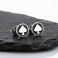 Poker Cards Peach Heart Stud Earring for Men,Stainless Steel Small Round Stud Earrings,Piercing Earring Jewelry