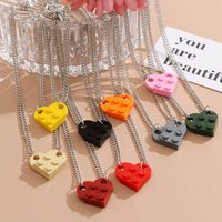 2Pcs/set Heart Brick Couples Love Necklace For Lovers Women Men Best Friends Necklaces Valentines Gift Jewelry