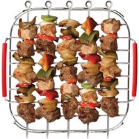 8 Inch Air Fryer Barbecue Grill Square Stainless Bbq Grill with Skewer Needle Cooking Steaming Baking Airfryer Accessories