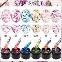 MEET ACROSS 6Pcs/Set Dried Flower Gel Nail Polish Natural Flower Fairy Nail Art Gel Soak Off UV LED Painting Varnishes For Nails