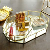 Storage Glass Storage Tray Home Kitchen Golden Tray Simple Jewelry Cosmetic Decoration Retro Copper Tea Storage Trays
