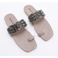 Outdoor Flat Flip-flops Velvet Upper Wear Wide-toed Summer Slippers with Wide One-strap