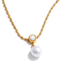 Yhpup New Korean Exquisite Australian Shell Stainless Steel Simulated Pearl Pendant Necklace Daily Versatile Chic Collar Jewelry