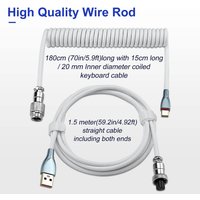 Mechanical Keyboard Coiled Cable with USB Type C Aviator Connector for Desktop Computer Gaming Setup Max 3 Meters Length