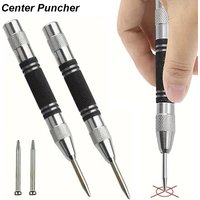 155mm Woodworking Center Punch Automatic Spring Locator Glass Striker Broken Window Silver Black Automatic Sample Punch Tool