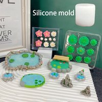 Mini Pond Rockery Silicone Mold Lotus Leaf Gypsum Epoxy Resin Clay Mold DIY Desktop Decoration Tools