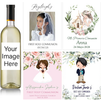 Custom My First Communion Wine Bottle Sticker Baptism Baby Shower Label Party Decoration Adhesive Personalized Boy Girl Name DIY