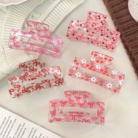Valentine's Day Bow Heart Transparent Hair Clip, Medium Square, Elegant, for Back of The Head, Cute Hair Accessory for Women.