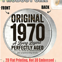 Original 1970 Living Legend 2D Flat Round Metal Sign Perfectly Aged Vintage Birthday Decorative Plaque