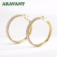 ARAVANT 925 Silver 18K Gold 33/43/54mm Zircon Hoop Earring For Women Fashion Jewelry