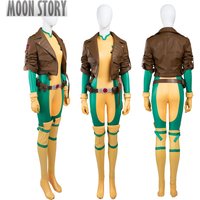 X-Men Rogue Mary Superhero Cosplay Costume Jumpsuit Adult Women Bodysuit Leather Battle Suit With Coat Halloween Outfit Full Set