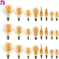 Retro Spiral Filament LED Bulb A60 C35 ST64 T45 G80 G95 G125 T1225 4W E27 220V Dimmable Edison Lamp 2200K Warm Yellow Led Light