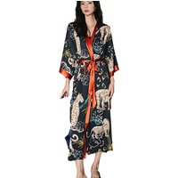 Daiwor Kout Silk Satin Robe for Women Long Japanese Kimono Robe Lightweight Soft Bathrobe Summer Luxury Dressing Gown