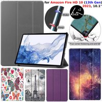 For Amazon Fire HD 10 Case 2023 13th Gen 10.1'' Tri-Fold PU Leather Stand Cover Sleep/Wake Shockproof Kindle Fire Tablet Funda