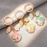 Lovely Japanese style Keychains Cherry Blossom Kimono Umbrella Key Rings For Women Girls Friendship Gift Handmade Jewlery