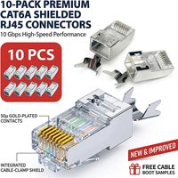 RJ45 Cat6A Shielded Pass Through Connector, 10Gbps Ethernet Plug with Gold Plated Contacts for Cat6 Cat6A Network Cable