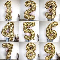 32Inch Leopard Print Number Foil Balloon Large Animal Pattern 0-9 Digit Balloon for Wild One Jungle Safari 1-9 Birthday Decors