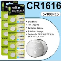 5-100PCS New CR1616 3V Lithium Button Batteries Replace for CR1616 DL1616 ECR1616 BR1616 Watch High Capacity Coins Cell Battery