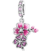 PANPOKI 925 Sterling Silver Pink Cherry Blossom Flowers Charms Beads Pendant Fit DIY Bracelet Necklace Jewelry Souvenir Gifts