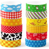 12 Rolls Plaid Cowboy Washi Tape Set,Decorative Paper Stickers,DIY Craft Tape for Gift Wrapping, Scrapbooking Party Supplies