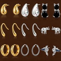 925 Sterling Silver Mixed Style Earrings for Women Cat Elephant Bird Teardrop Zircon Hoop Stud Earrings Fashion Jewelry