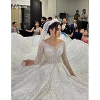 Customized Gorgeous Long Sleeve WeddingDresses For Women Lace Appliques Bridal Gown Sheer Neck Bridal Dress Vestidos De Novia
