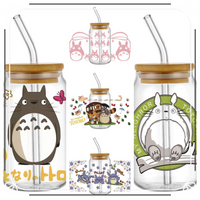 New Design DIY Mug Waterproof Cartoon Transfer Sticker Anime Cute Totoro 3D Decal UV DTF Cup Wrap for 16oz Libbey Glasses