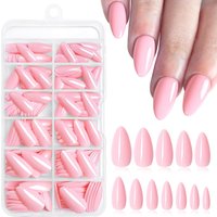 120PCS/Box Almond Medium Pink Solid Color Gloss Fake Nail Almond shaped Nail Suitable for Women and Girls' Daily Wear