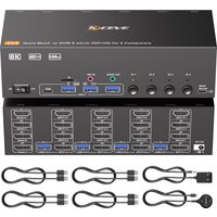 USB 3.0 KVM Switch 4 Monitors 4/2 Computers HDMI+DisplayPort,KCEVE 8K@30Hz/4k@144Hz for 4/2 PC Share 4 Display 4 USB 3.0 Devices