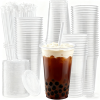 50Set Disposable Milk Tea Cup With Straw Disposable Plastic Drinking Cup Suitable Family Gatherings Outdoor Camping Cold Drinks