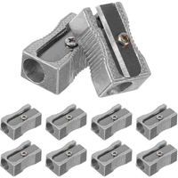 10PCS Dual Pencil Sharpener Pocket Aluminium Alloy Metal 1-Hole Steel Rectangular Small Sharpeners (Silver)