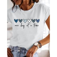 Women'S Casual Graphic T-Shirt - It'S One Day at a Time Heart Print Short Sleeve Round Neck Top for Spring & Summer