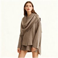 PRINTKAOIR Ladies Autumn Winter Jacket Women Casual Commuter Coat Knitted Loose Oversize Coat Asymmetric Split Chic Scarf Jacket