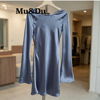 Sexy Long Sleeve Bodycon Satin Dress Short Skirt Street Backless A-Line Skirt Summer Women's Party Beach Dresses