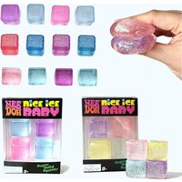 Schylling Needoh Nice Ice Baby 4 Pack Cube Maltose TPR Relief Pressure Squeeze Toy Clear Glitter Soft Squishy Portable Toy Gift
