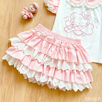 Pink Polka Dot Lace Trim Tiered Ruffle Mini Skirt Kawaii & Sweet Lolita Aesthetic Cute Layered Cake Skirt Preppy Style JK Japan