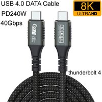 1M/1.5M/2M USB4 Cable 40Gbps PD 240W Type C Fast Charging Cable Thunderbolt3 Thunderbolt 4 USB C To C Data Transfer Cable for